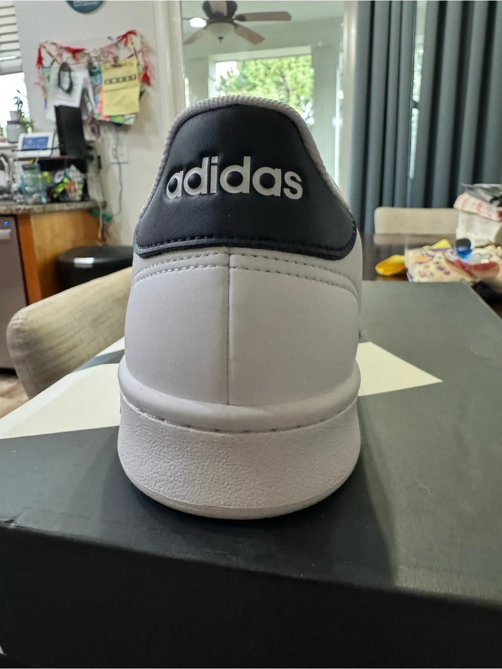 adidas Men’s White Leather Sneaker with Black Heel Patch